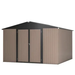 10′ X 10′ Metal Storage Shed For Ourdoor, Steel Yard Shed With Design Of Lockable Doors