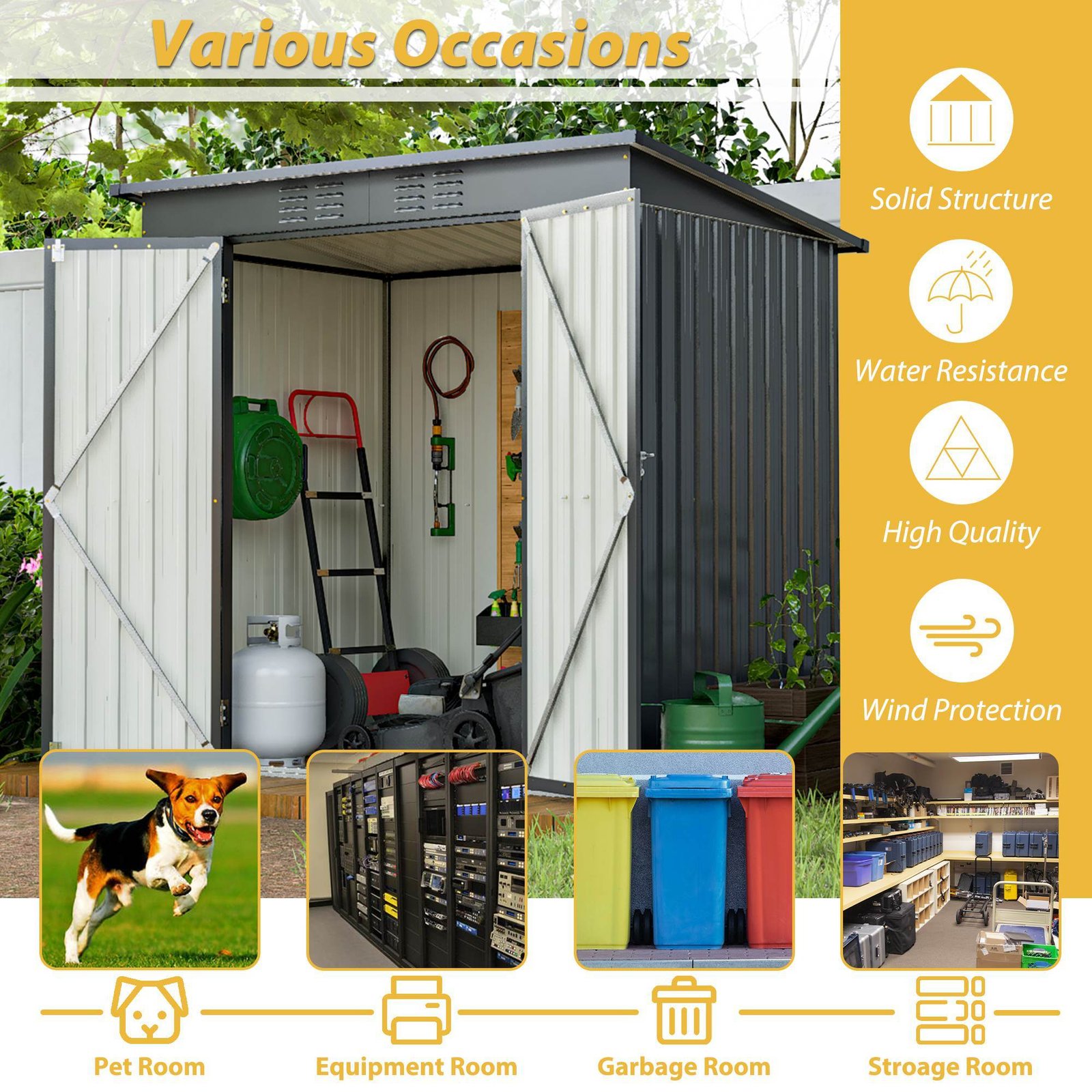 6 X 4 Ft Outdoor Storage Shed, All Weather Tool Shed For Garden, Backyard, Lawn, Black - Image 3