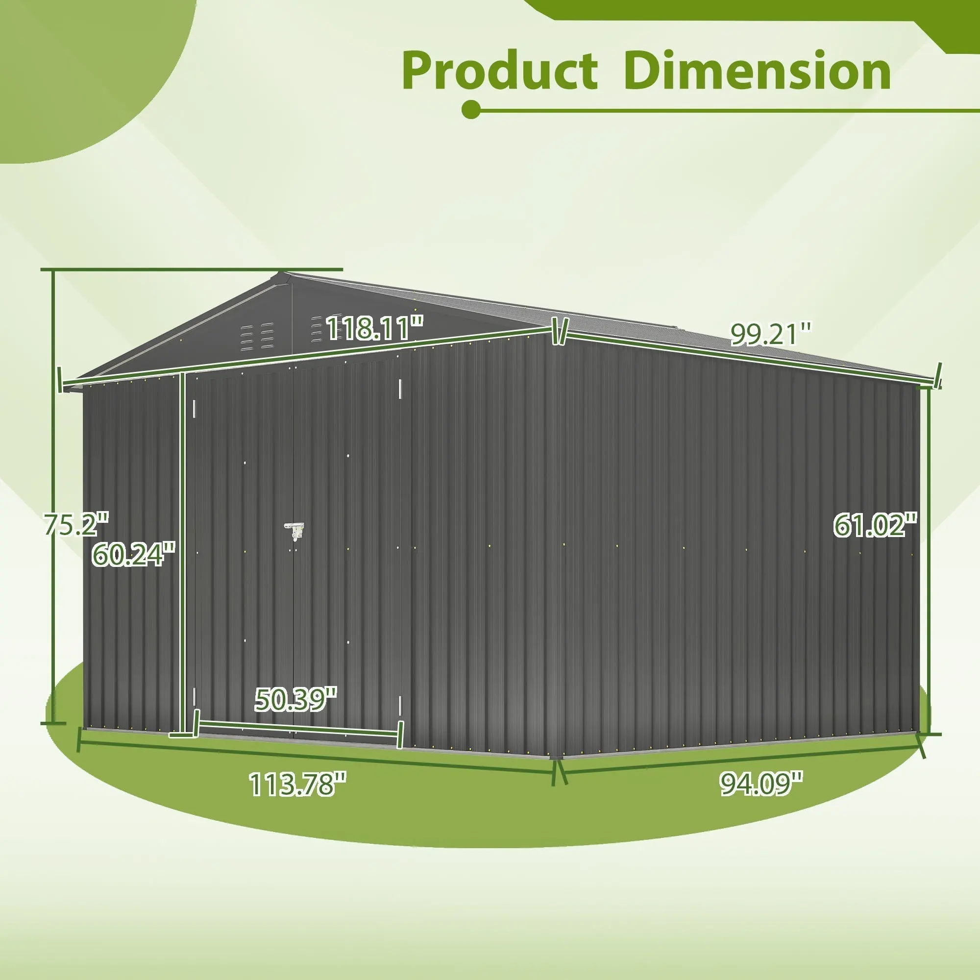 10X8 FT Outdoor Storage Shed, All Weather Metal Sheds With Lockable Doors, Tool Shed For Garden, Patio, Backyard, Lawn, Black - Image 3