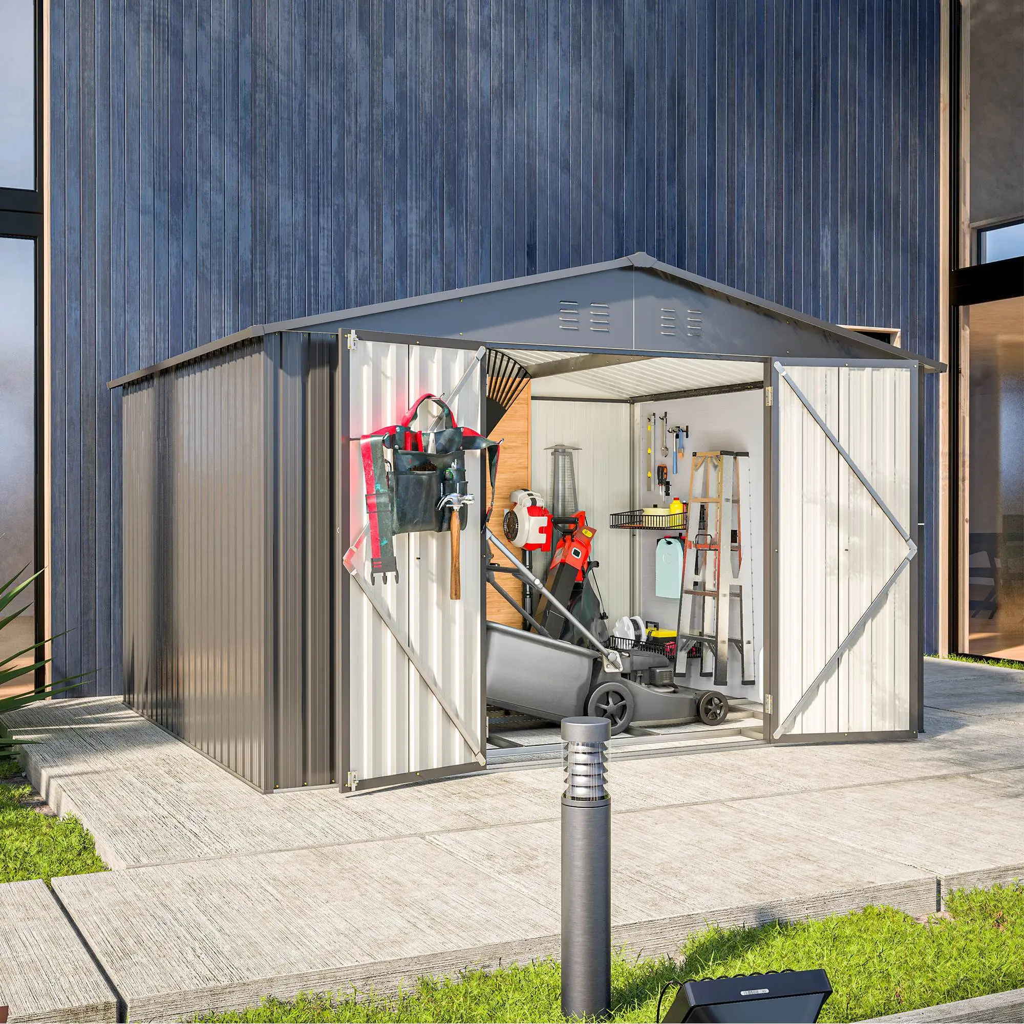 10X8 FT Outdoor Storage Shed, All Weather Metal Sheds With Lockable Doors, Tool Shed For Garden, Patio, Backyard, Lawn, Black - Image 10