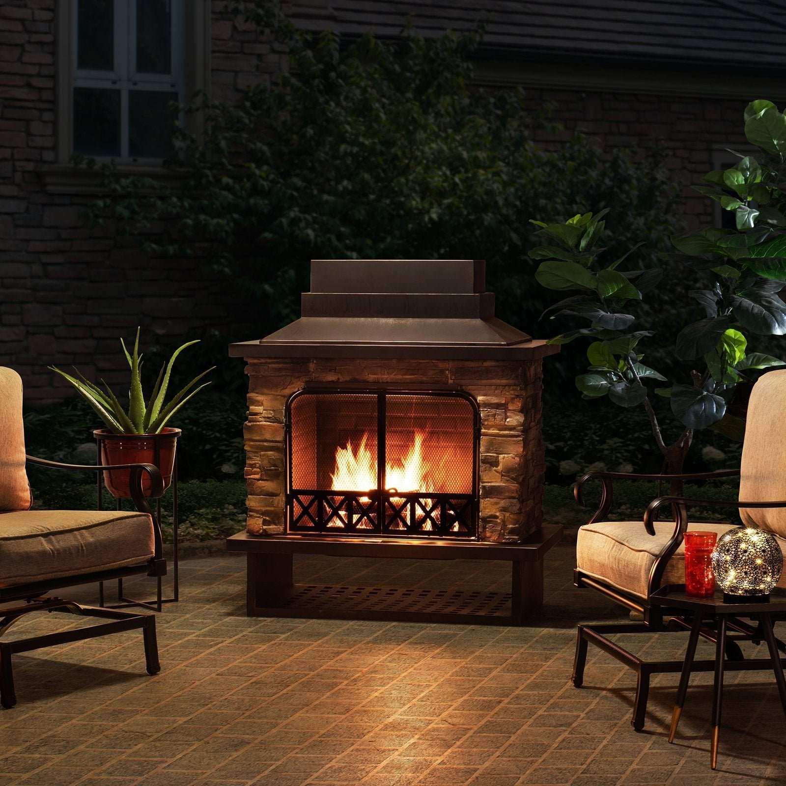 Sunjoy Farmington Wood Burning Fireplace - Image 4