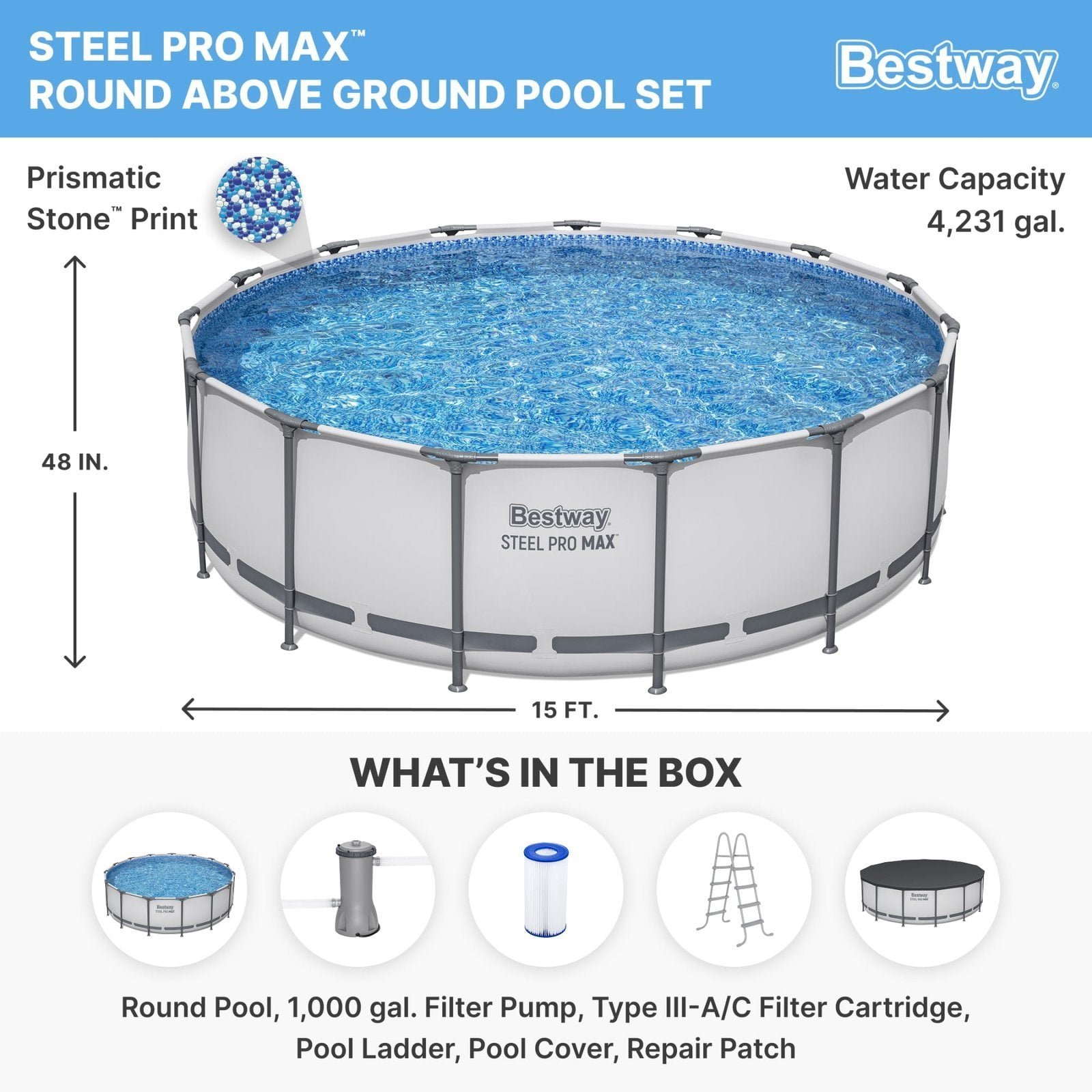 Bestway Steel Pro MAX 10 Foot x 30 Inch Round Metal Frame Above Ground Outdoor Backyard Swimming Pool Set with 330 GPH Filter Pump - Image 2