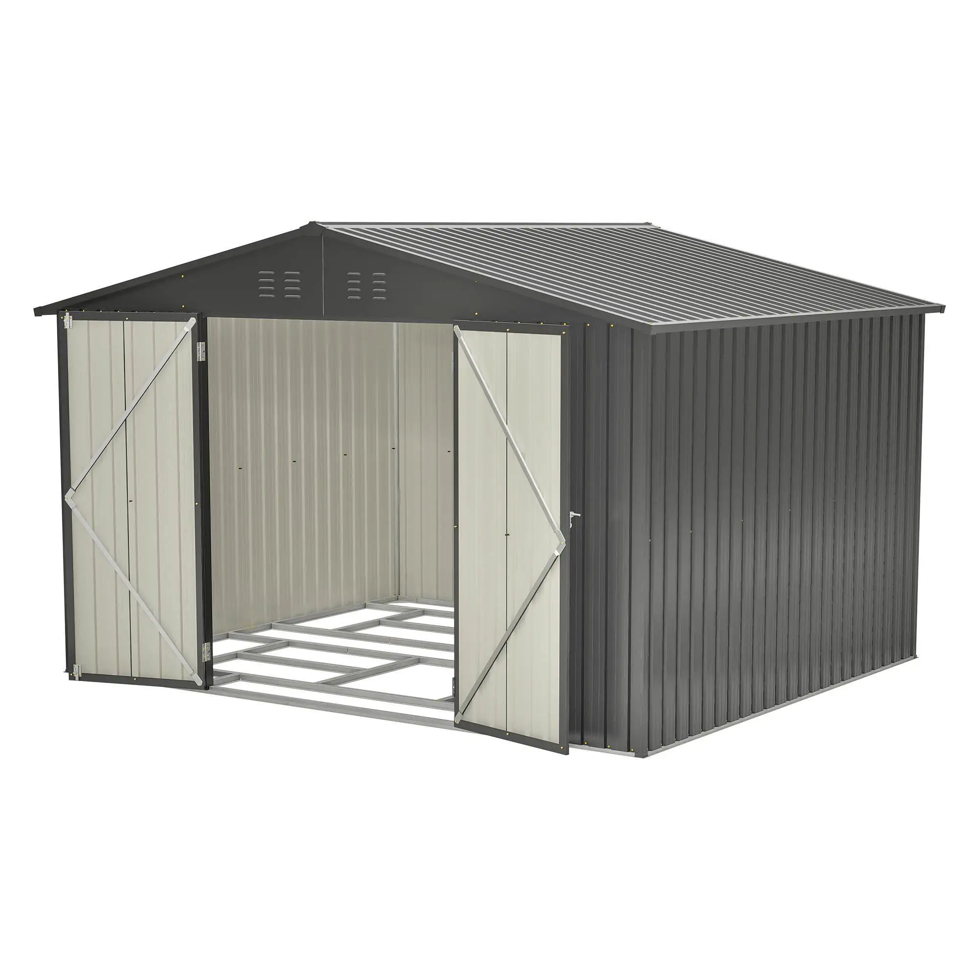 10X8 FT Outdoor Storage Shed, All Weather Metal Sheds With Lockable Doors, Tool Shed For Garden, Patio, Backyard, Lawn, Black - Image 11