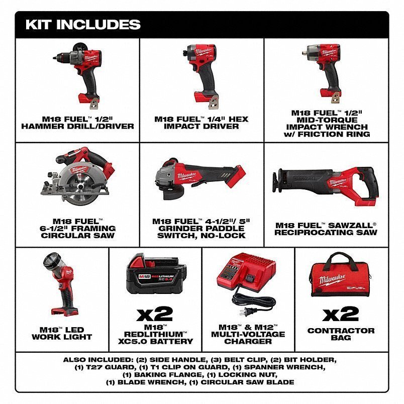 MILWAUKEE Cordless Tool Combination Kit: 7 Tools, 18 V DC Volt, Battery Included, M18 FUEL™, M18™ - Image 2