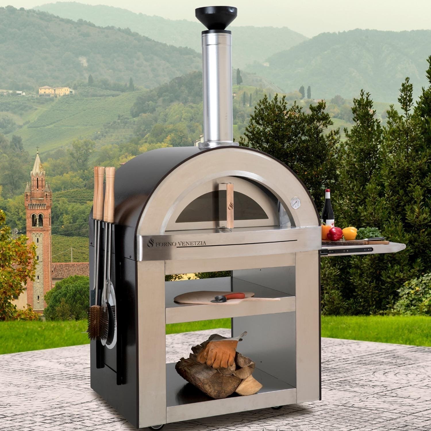 Forno Venetzia Torino 500 62-Inch Outdoor Wood-Fired Pizza Oven – Copper - Image 9