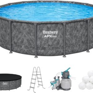 Bestway APX 365 Rectangular Swimming Pool Above Ground Outdoor Backyard Framed Pool Set
