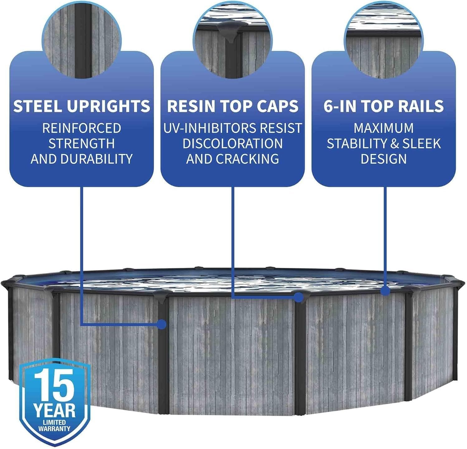 Blue Wave San Pedro 24-ft Round 52-in Deep 6-in Top Rail Above Ground Steel Wall Swimming Pool - Image 5