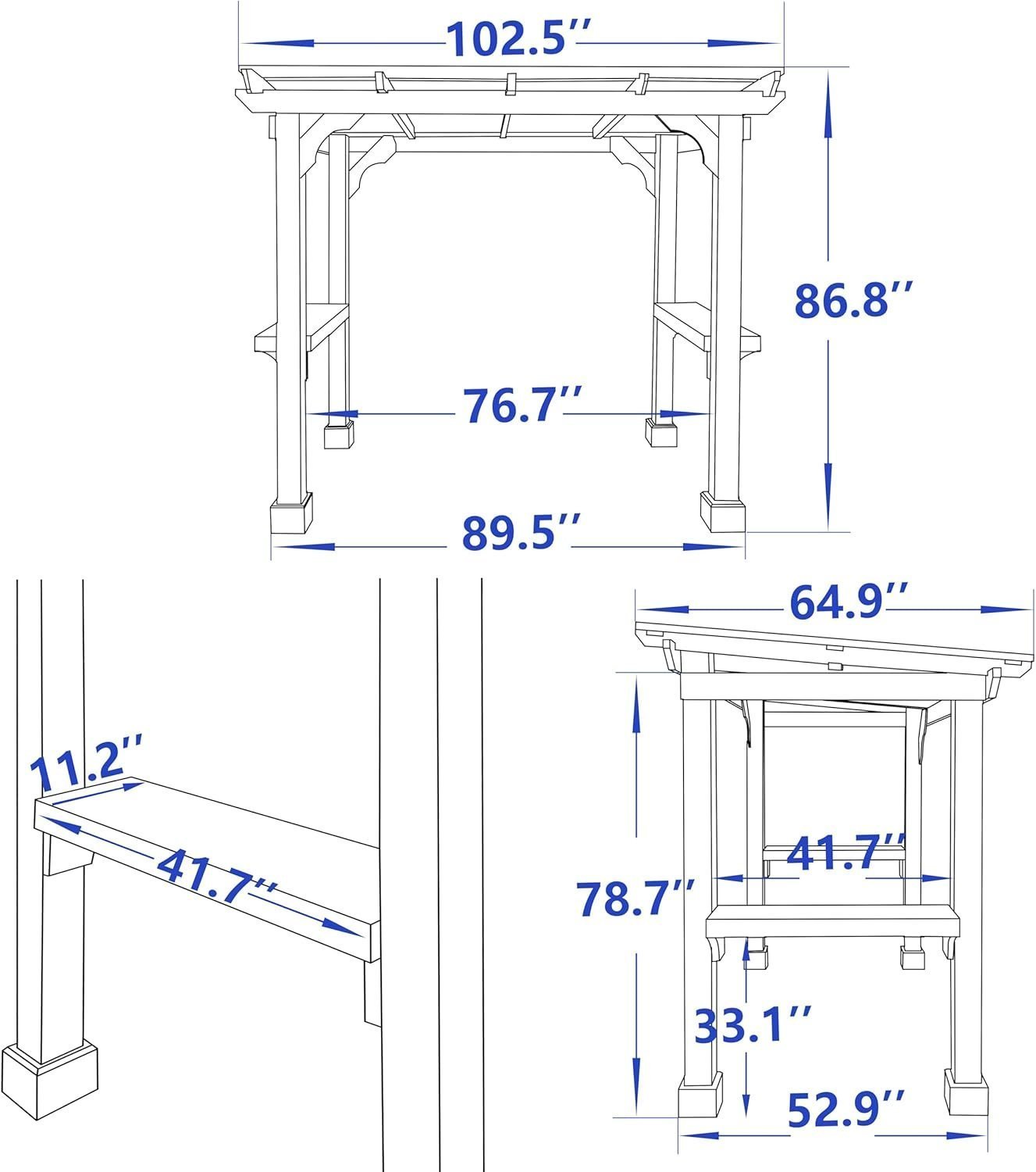 Veikous D Wooden Grill Gazebo Outdoor with Steel Roof - Image 2
