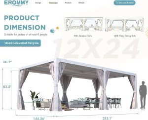 EROMMY 12’x24′ Outdoor Louvered Pergola Gazebo - Image 2