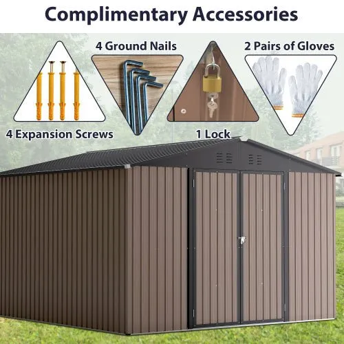 10′ X 10′ Metal Storage Shed For Ourdoor, Steel Yard Shed With Design Of Lockable Doors - Image 8
