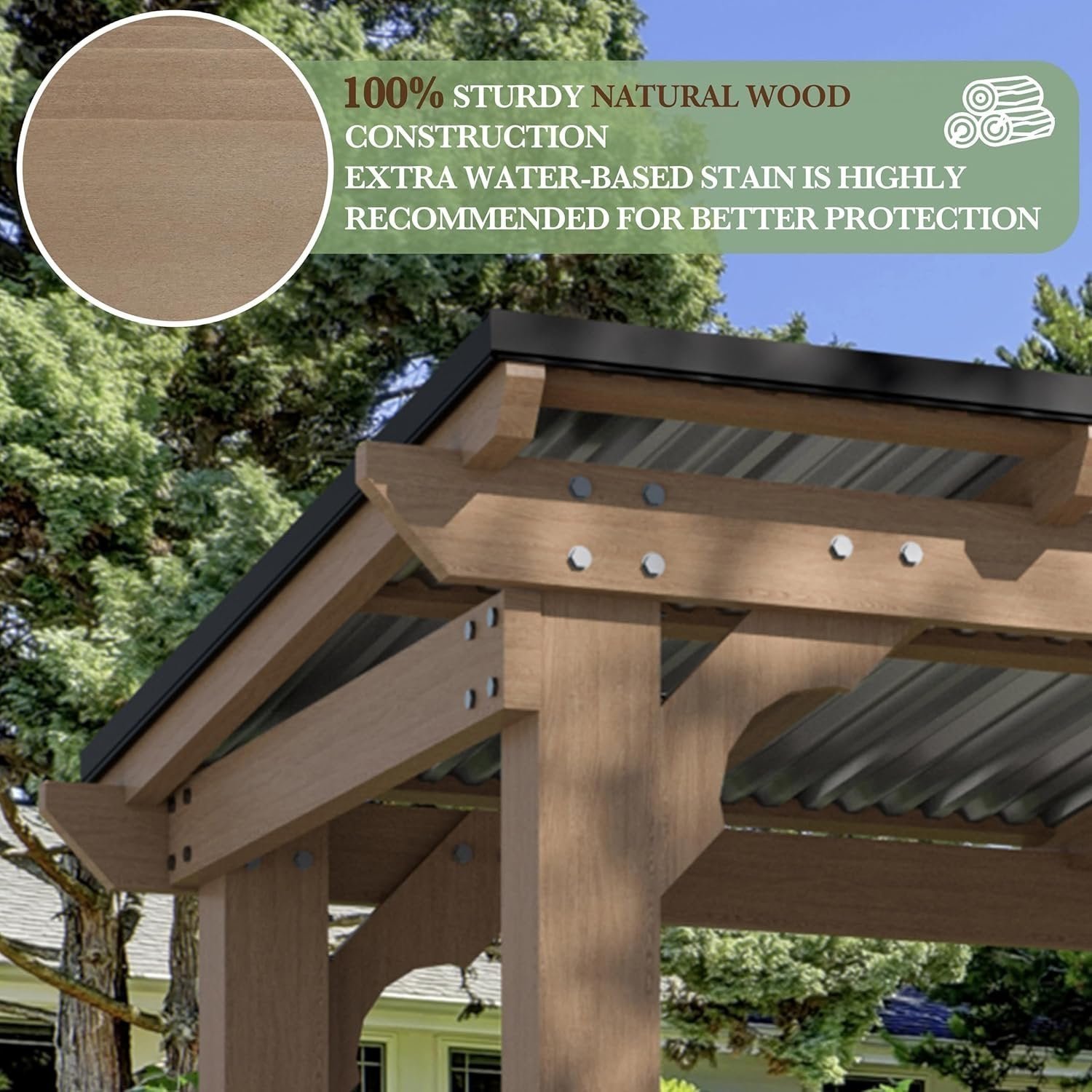 Veikous D Wooden Grill Gazebo Outdoor with Steel Roof - Image 3