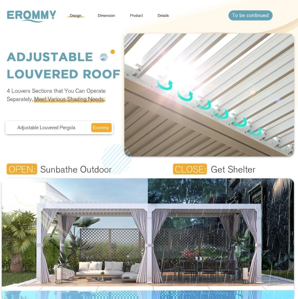 EROMMY 12’x24′ Outdoor Louvered Pergola Gazebo - Image 3