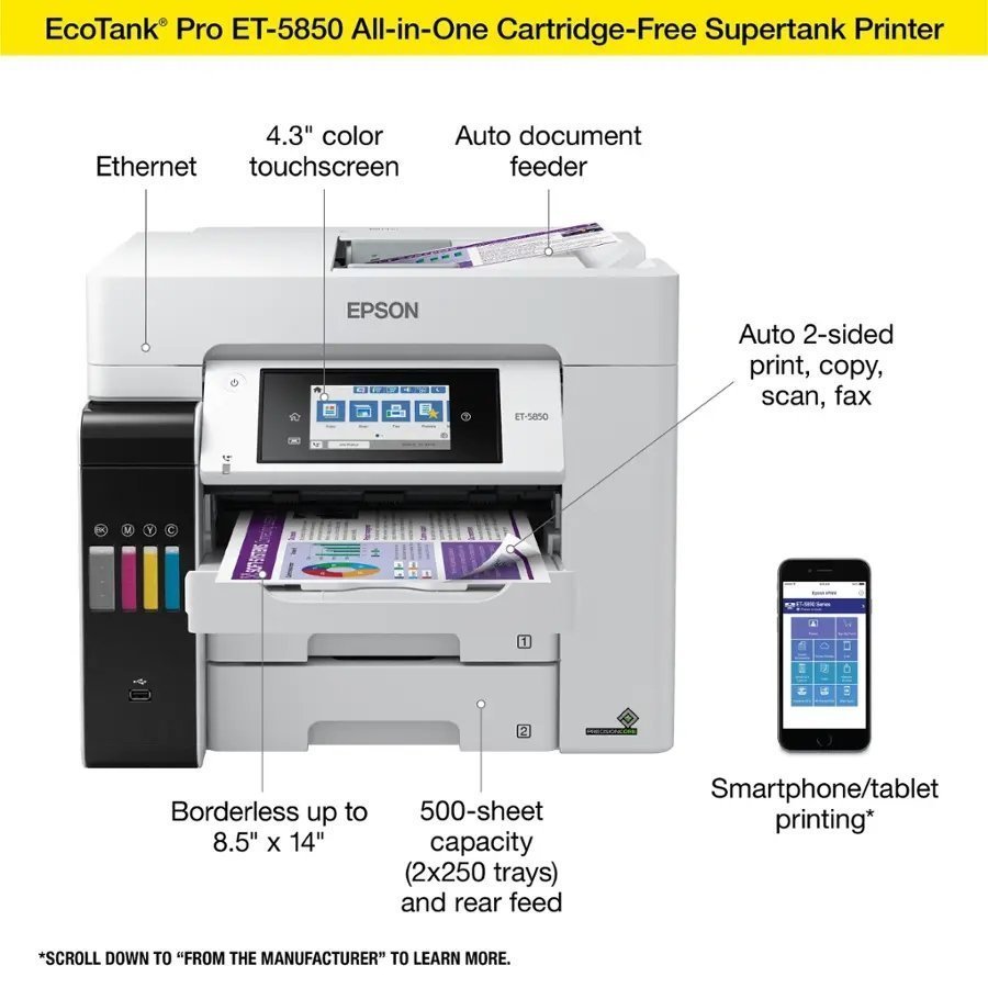 Epson EcoTank Pro ET-5850 Wireless Color All-in-One Supertank Printer C11CJ29201 - Image 5