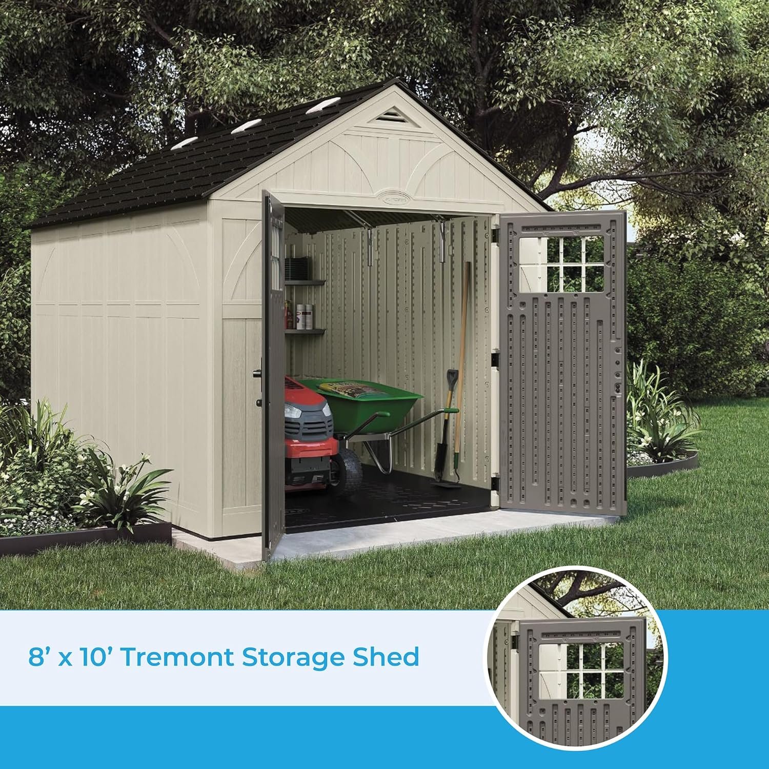 Suncast BMS8100 8 ft. x 10 ft. Tremont Resin Outdoor Storage Shed with Skylights - Image 2