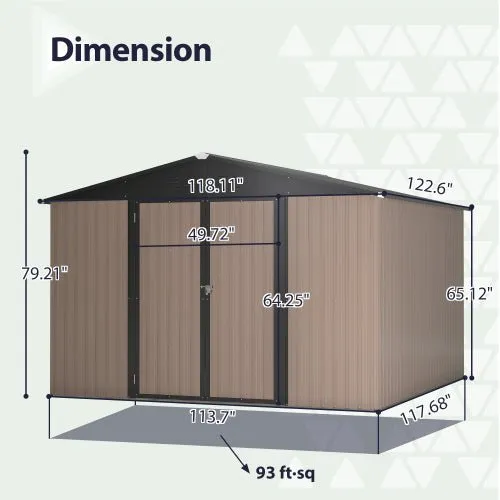 10′ X 10′ Metal Storage Shed For Ourdoor, Steel Yard Shed With Design Of Lockable Doors - Image 6
