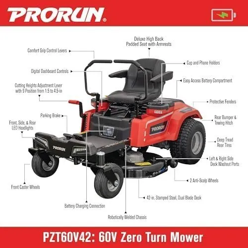 60V Zero Turn Riding Lawn Mower - Image 8
