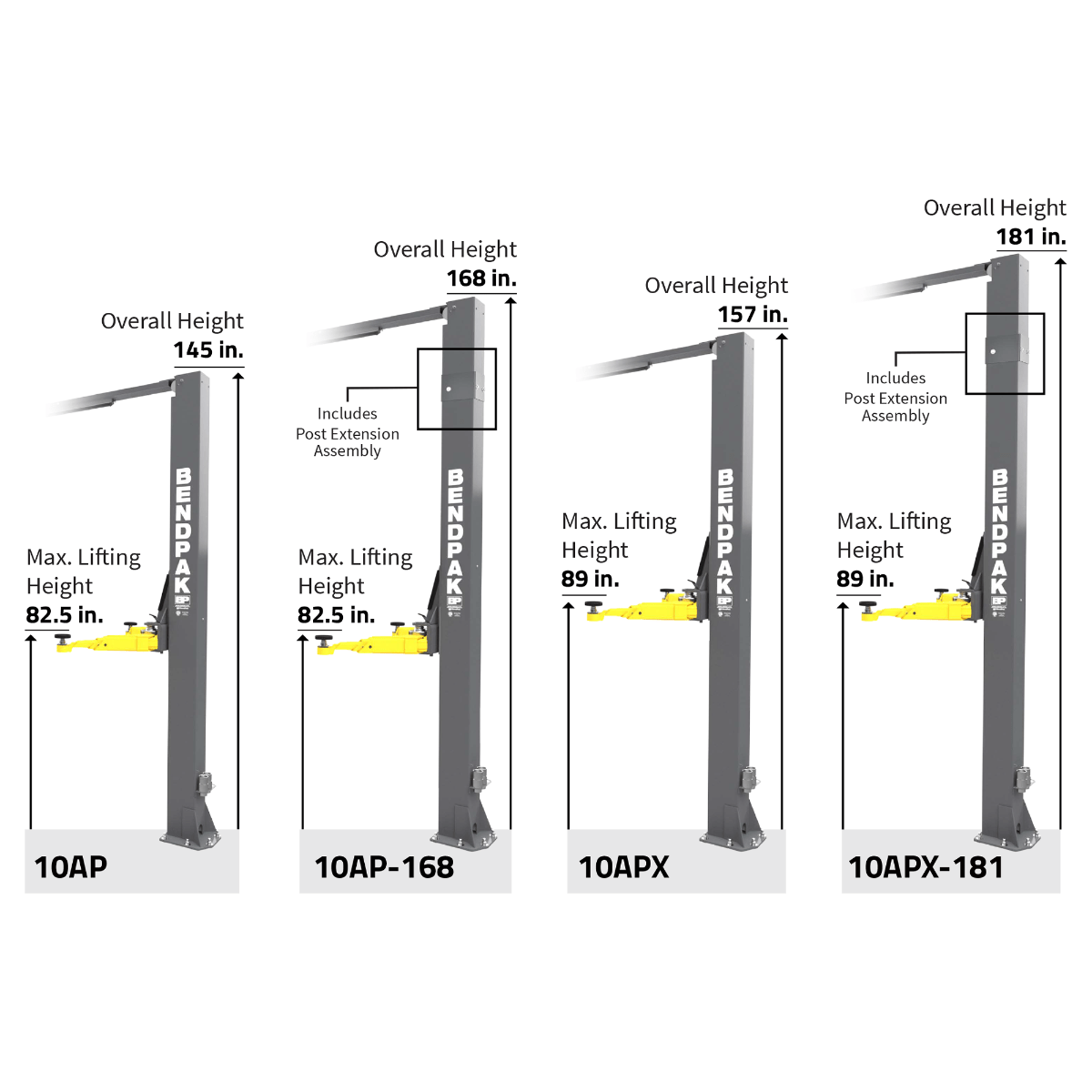 BendPak 10AP-168 Two Post Car Lift – 10,000-Lb Capacity – 168″ Extended Height - Image 2