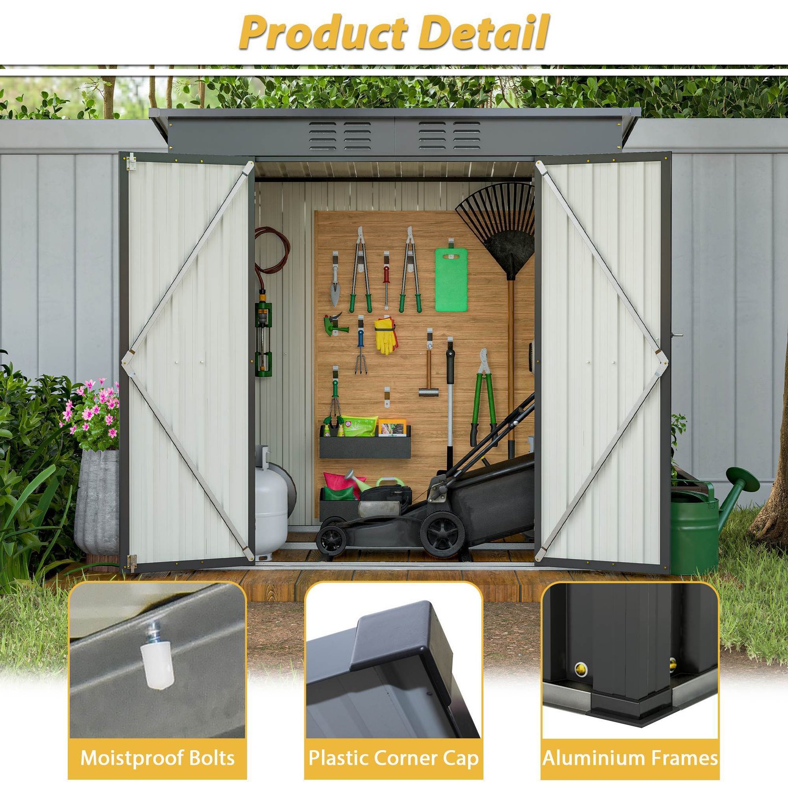 6 X 4 Ft Outdoor Storage Shed, All Weather Tool Shed For Garden, Backyard, Lawn, Black - Image 9