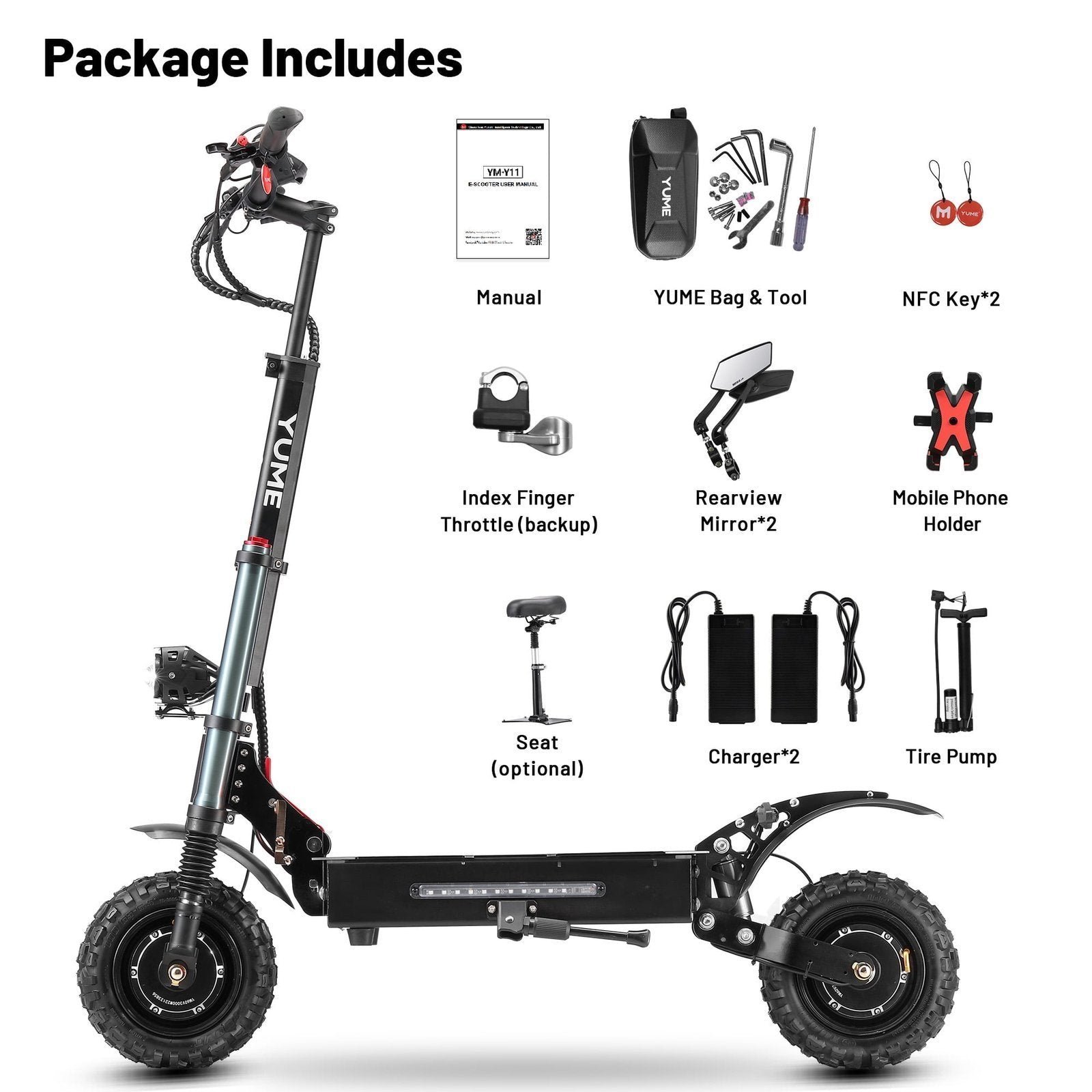 M YUME SCOOTER Y11+ Dual Motors 6000W 50 Miles Long Range and 50 mph Fastest Electric Scooter for Adults - Image 11